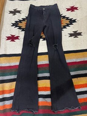 SHEIN Black Flare Jeans with Knee Rips